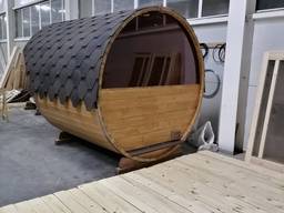 Баня-Бочка с панорамным стеклом